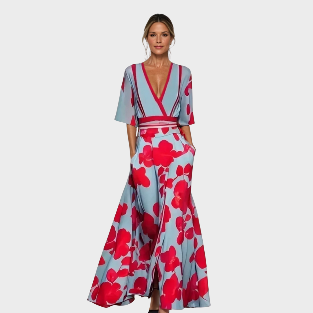 Heidrun™ | V-Ausschnitt Floral Maxi Kleid