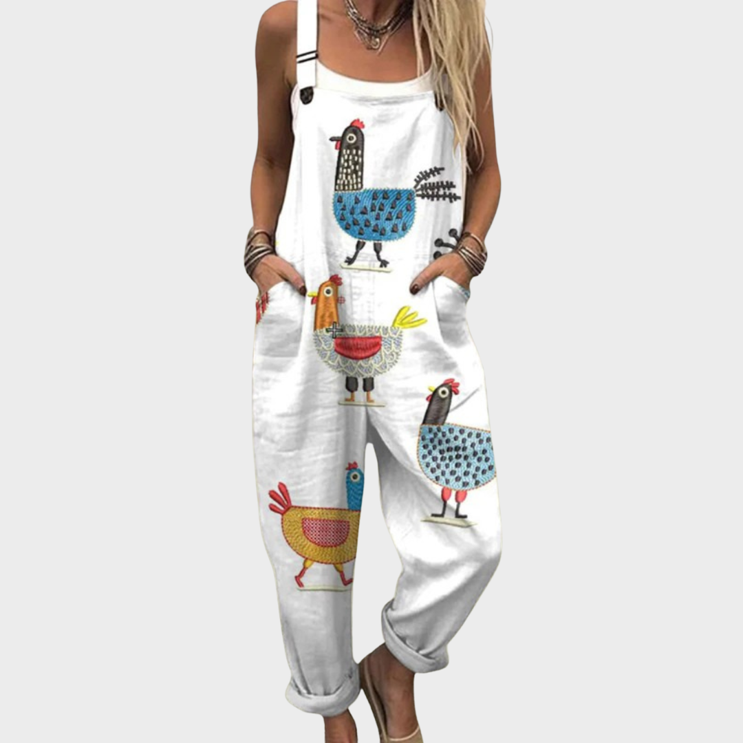 Gisla™ | Weit Beins Jumpsuit mit Humorvollem Hühnerkunst-Print