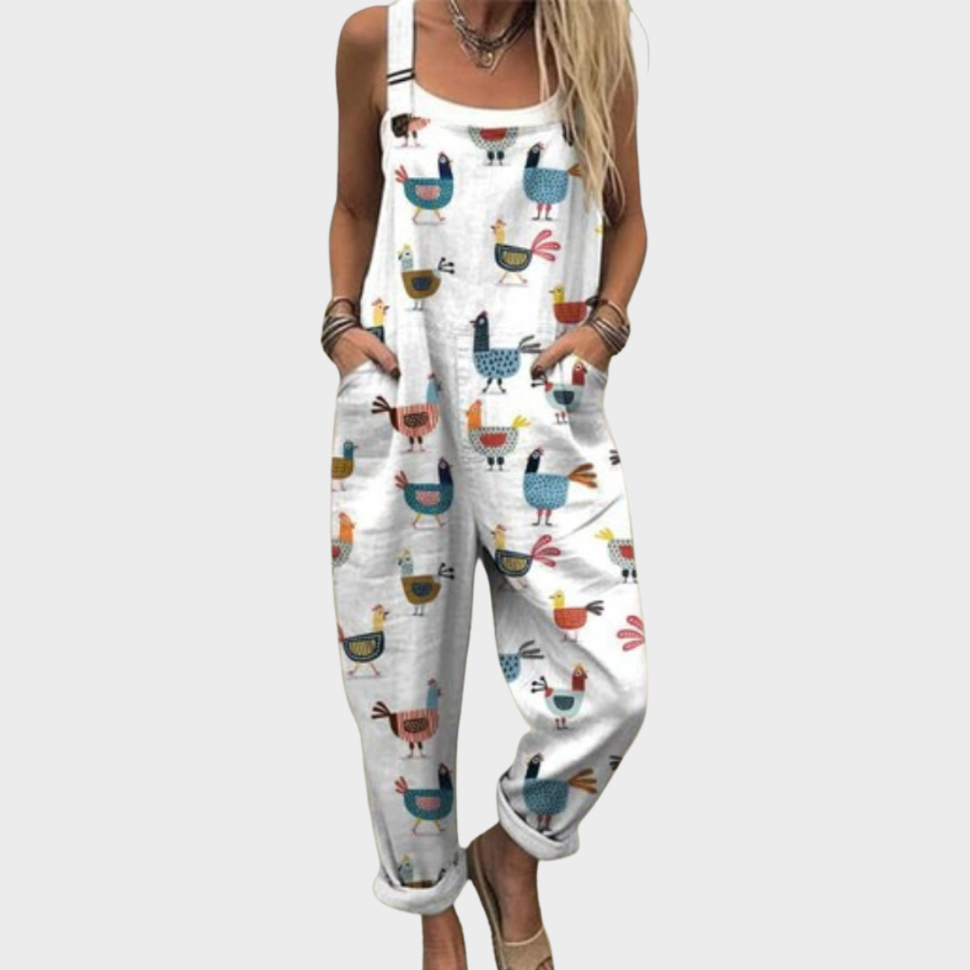 Henriette™ | Lässiger Jumpsuit mit weitem Bein und lustigem Hühnerdruck