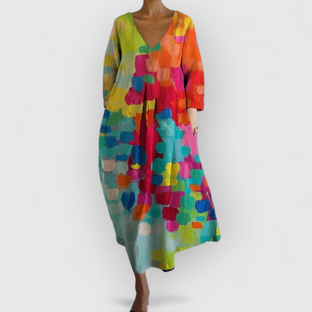 Traudel™ | Bunte V-Ausschnitt Kleid