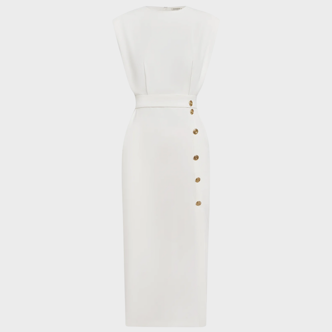 Berta™ | Midi-Kleid mit Knopfsplit und runder Halslinie
