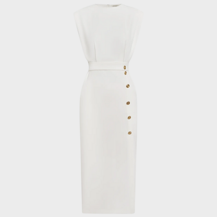 Berta™ | Midi-Kleid mit Knopfsplit und runder Halslinie
