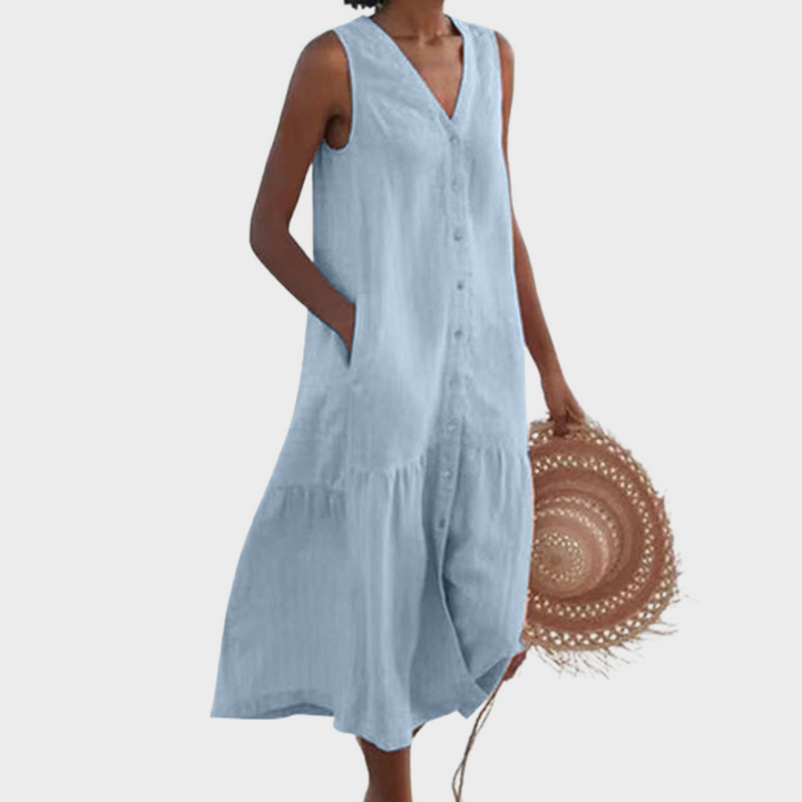 Merrin™ | Ärmelloses Knopf-Midi-Kleid