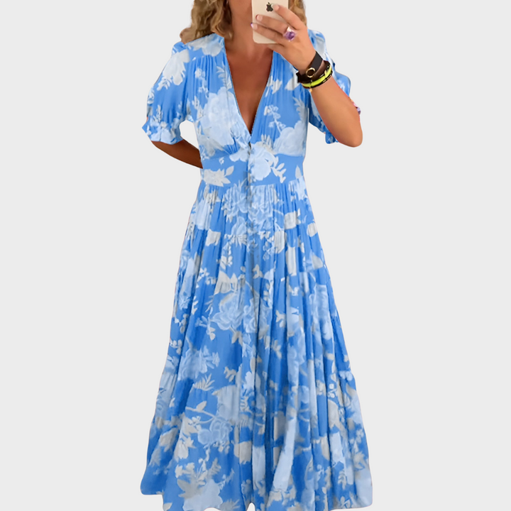 Carine™ | Kleid mit Taschen und V-Ausschnitt im Blumenmuster