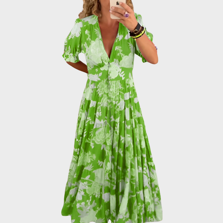 Carine™ | Kleid mit Taschen und V-Ausschnitt im Blumenmuster