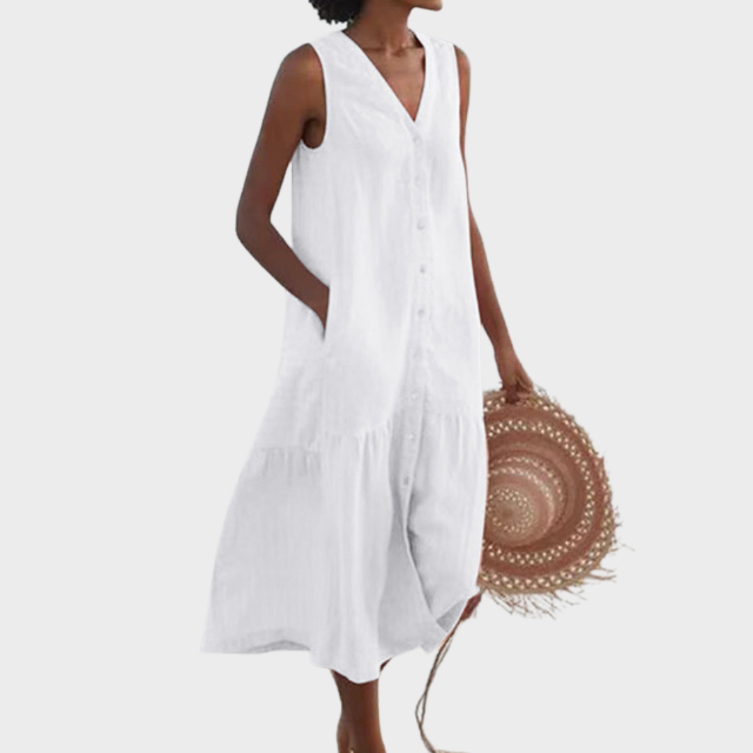 Merrin™ | Ärmelloses Knopf-Midi-Kleid