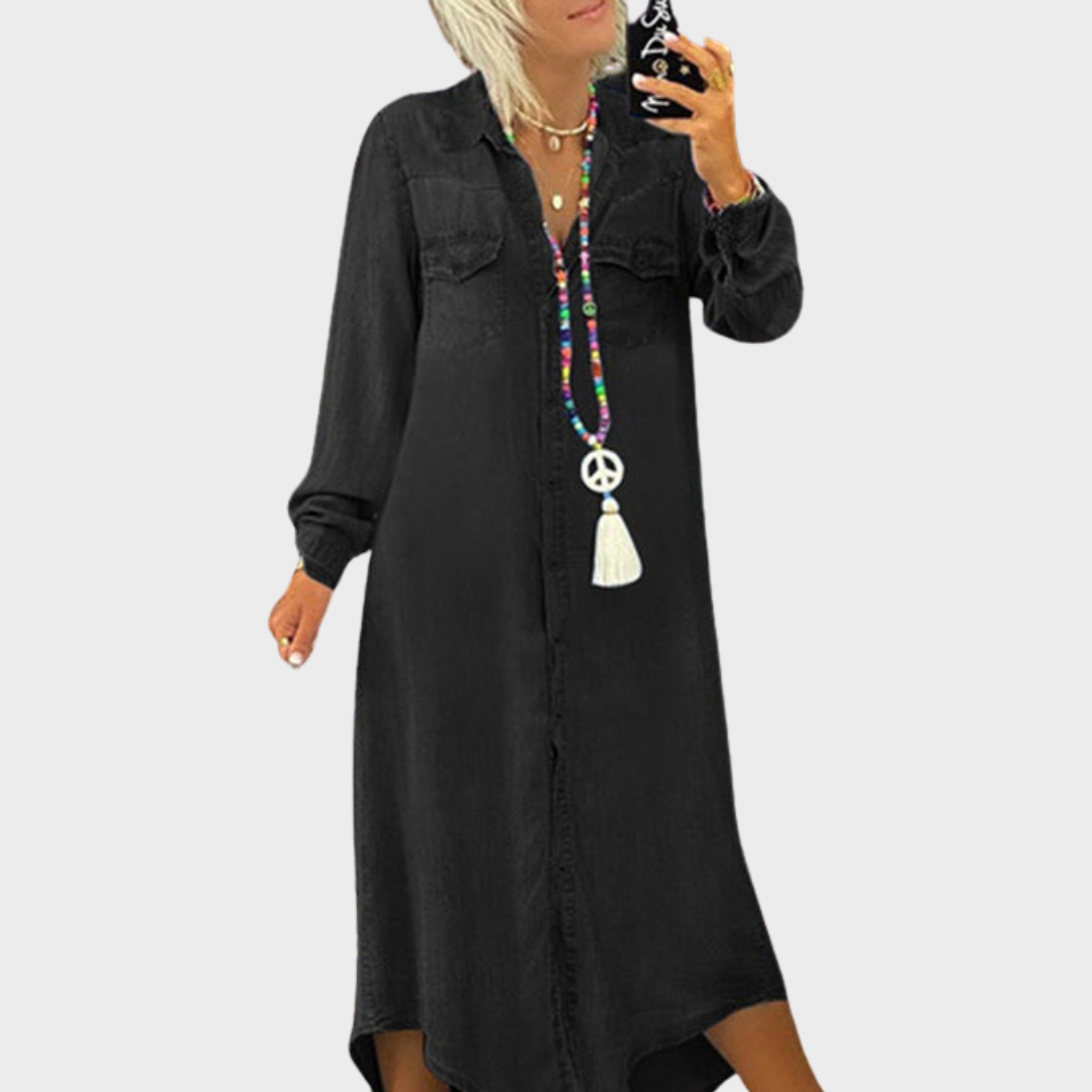 Else™ | Lange Ärmel Maxi-Kleid aus Denim