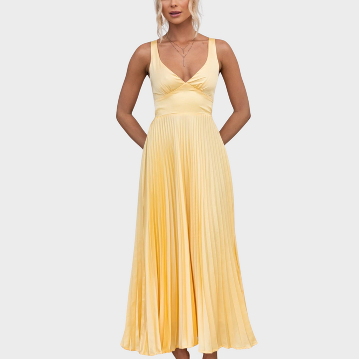 Aby™ | Plisseé V-Ausschnitt Maxikleid