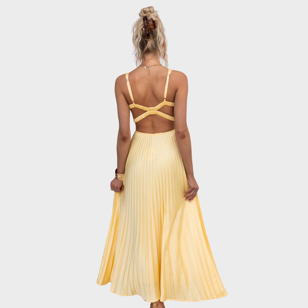 Aby™ | Plisseé V-Ausschnitt Maxikleid
