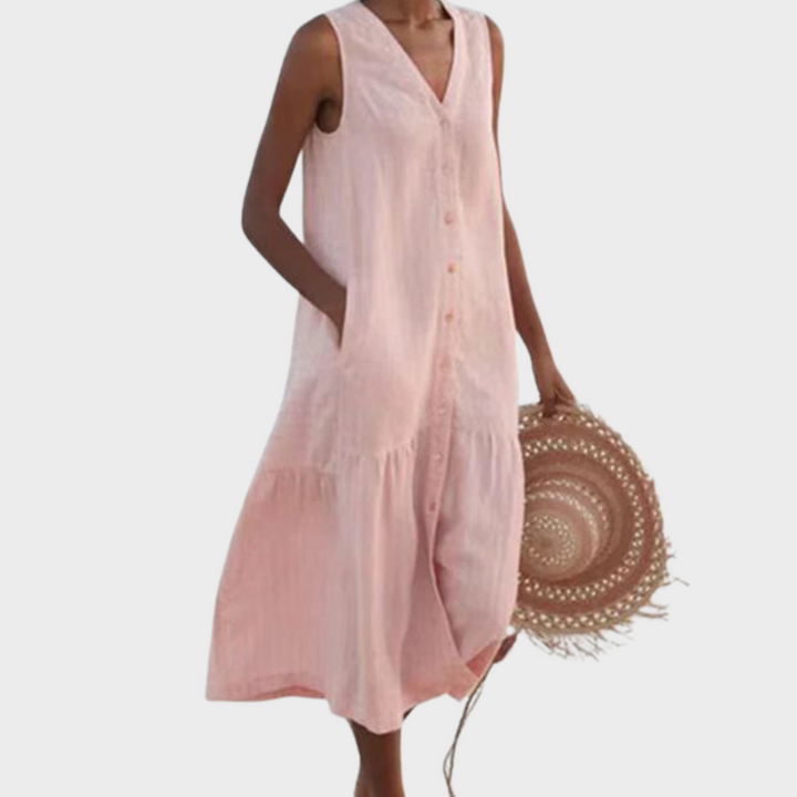 Merrin™ | Ärmelloses Knopf-Midi-Kleid