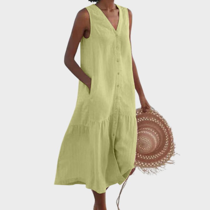 Merrin™ | Ärmelloses Knopf-Midi-Kleid