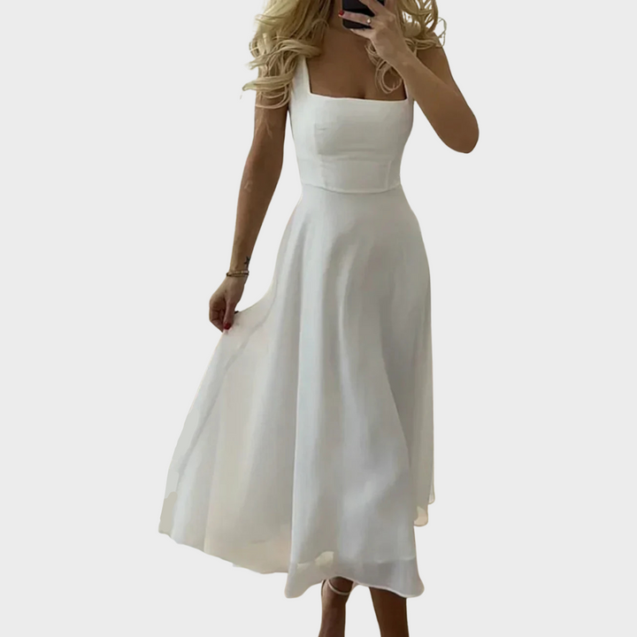 Elsbeth™ | Midi Kleid mit quadratischem Ausschnitt