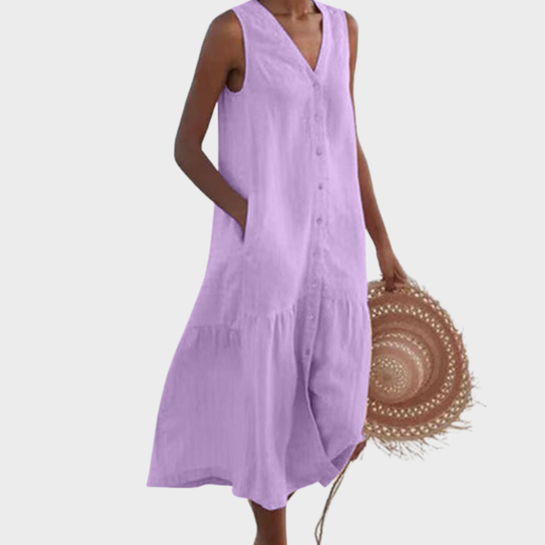 Merrin™ | Ärmelloses Knopf-Midi-Kleid