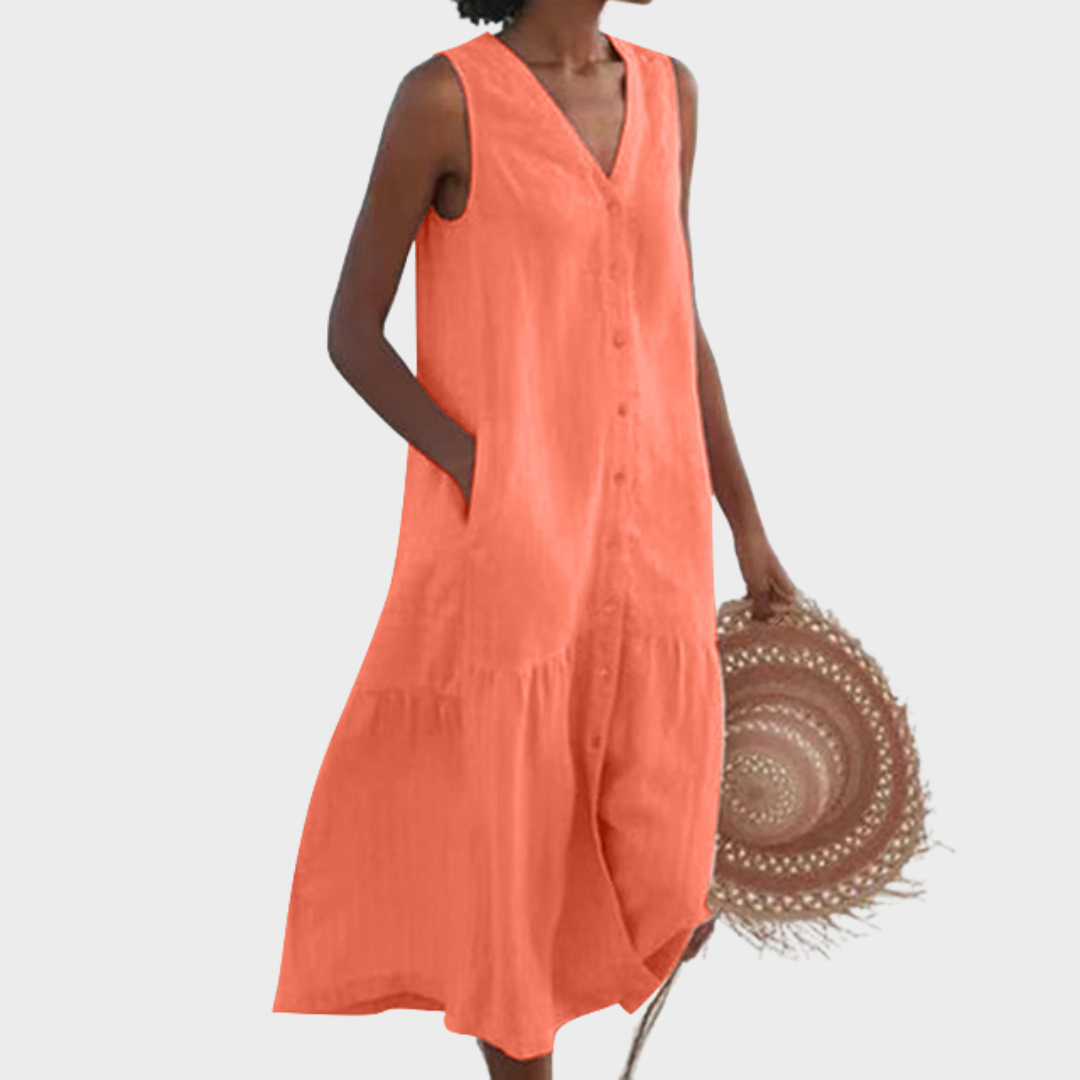 Merrin™ | Ärmelloses Knopf-Midi-Kleid